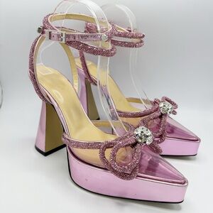 Mach & Mach Double Bow Crystal Platform Pump Size EU 37 Metallic Pointed Toe